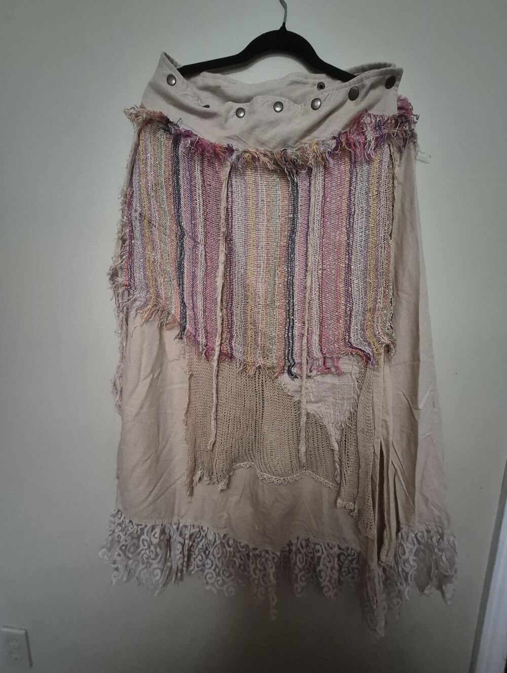 Boho Layered Fringe Skirt in Beige and Pastel Stripes